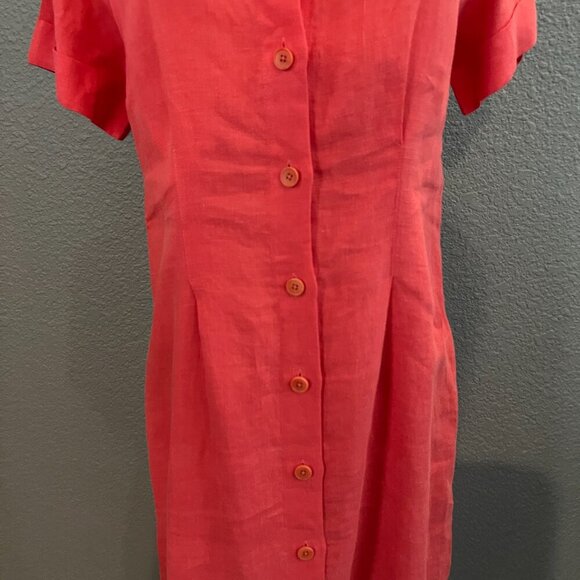MAJE CUTOUT TWISTED BACK 100% LINEN MIDI BUTTON UP SHIRT DRESS in HIBISCUS  - 38 - Picture 5 of 15